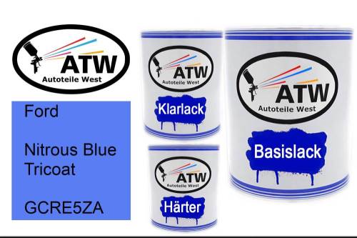 Ford, Nitrous Blue Tricoat, GCRE5ZA: 1L Lackdose + 1L Klarlack + 500ml Härter - Set, von ATW Autoteile West.